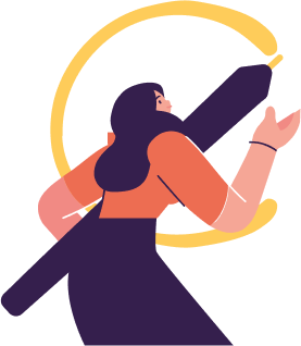 woman holding pen drawing circle